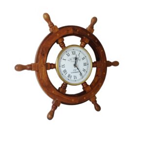 18″ Ships Time Nautical Handcrafted Wooden Ship Wheel Clock with Roman Numerals
